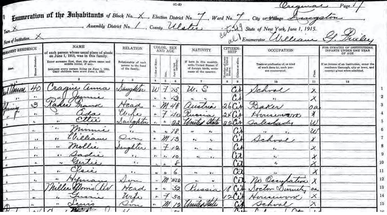 Reher Family in Census